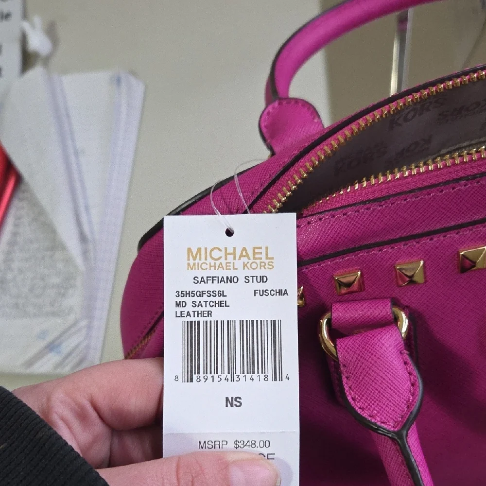 Michael Kors Hot Pink Studded Satchel - Picture 2 of 10